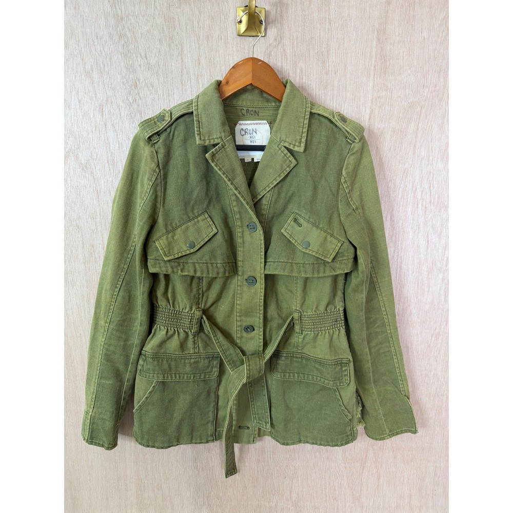 Anthropologie Hei Hei Olive Green Military Utility Ruffle Hem Jacket Small